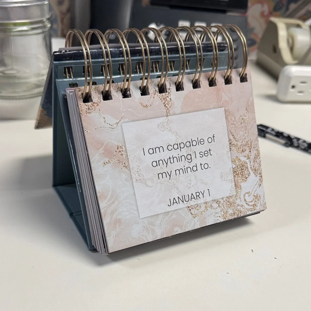Blue and Gold Positive Affirmations Desk Calendar